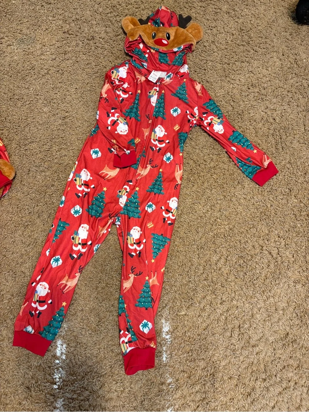 Cozy Mommy and Me Red Reindeer & Santa Holiday Hooded, Zipup Pajama Set